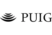 PUIG brand logo with stylized black curved stripes on the left.