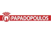 Papadopoulos brand logo with red crown and packaging icon.