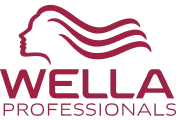 Wella Professionals logo featuring a stylized side profile of a face with flowing hair above the brand name.