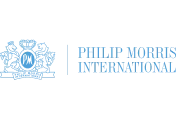 Philip Morris International logo with a stylized lion and a globe emblem in blue.
