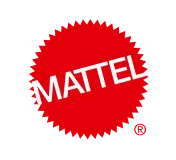 Mattel company logo in white text on a red starburst background.