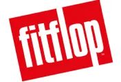 FitFlop brand logo in bold white text on a red tilted square background.